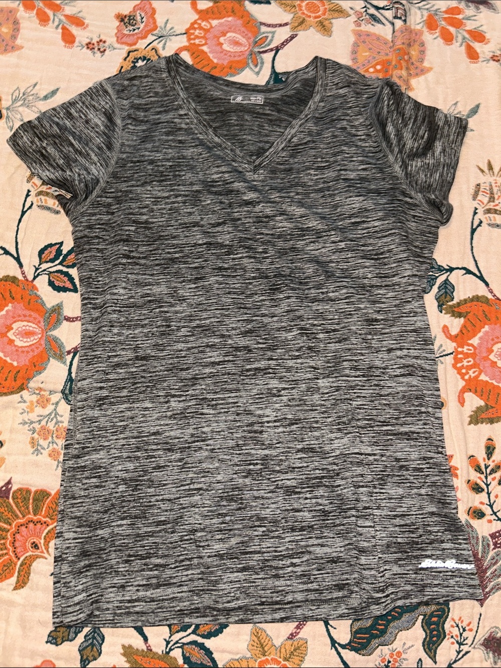 Eddie Bauer Gray Space-Dyed Short Sleeve V-Neck Tee